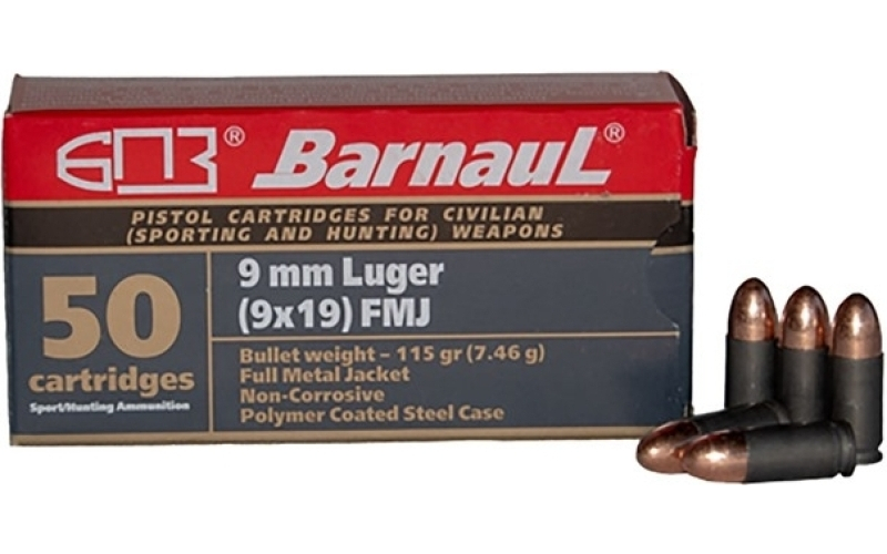 Barnaul Ammunition 9mm luger 115gr full metal jacket 50/box